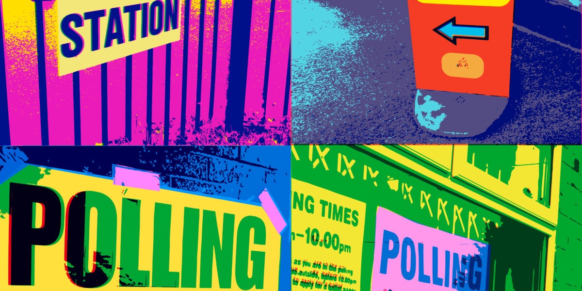 Posterised or Pop Art styled British General Election icons. 10 Downing Street, Prime Minister, Democracy, Vote, Election, Government, Member of parliament,